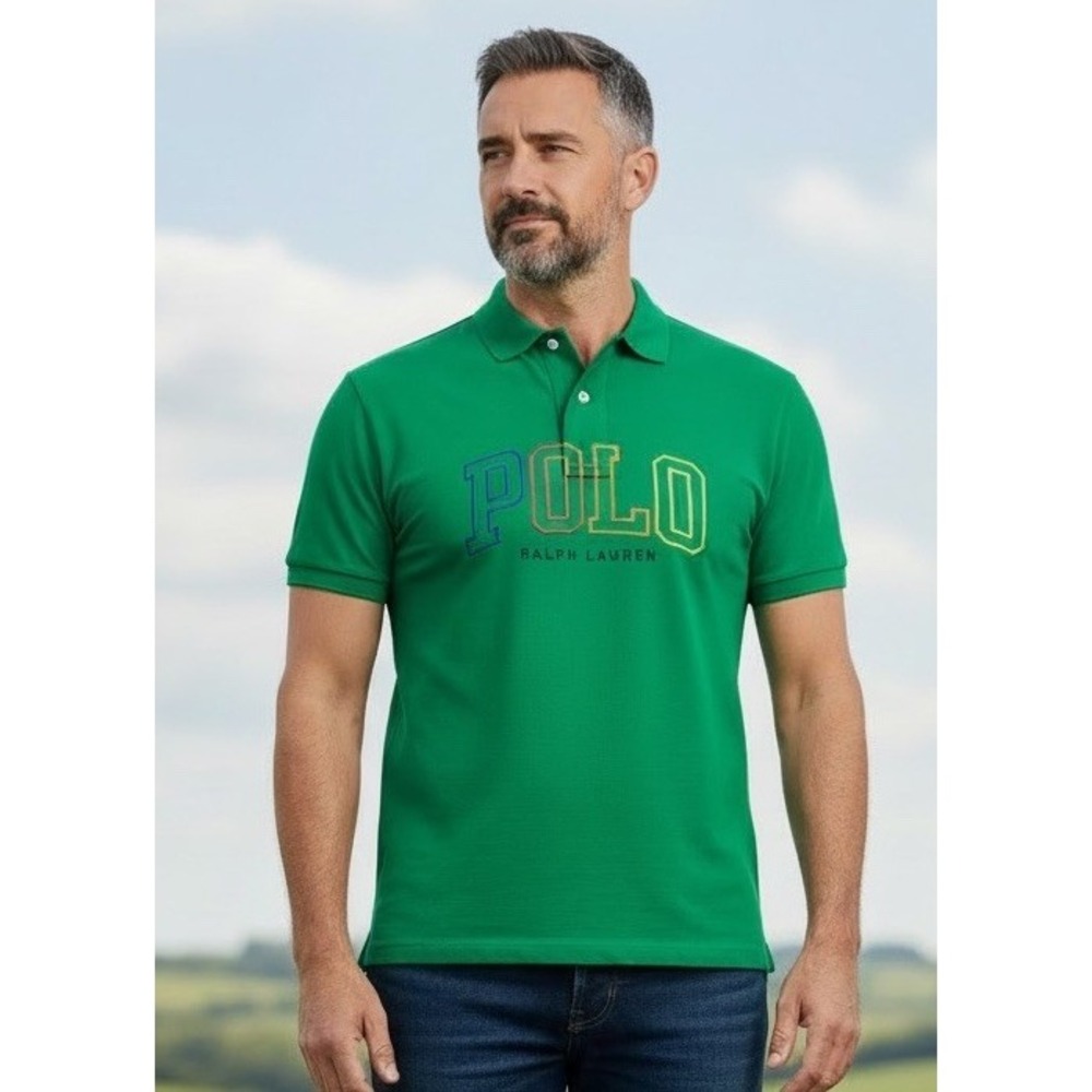 Polo Ralph Lauren Men's Short Sleeve Polo Shirt 2XLT Green Spell Out Logo Preppy